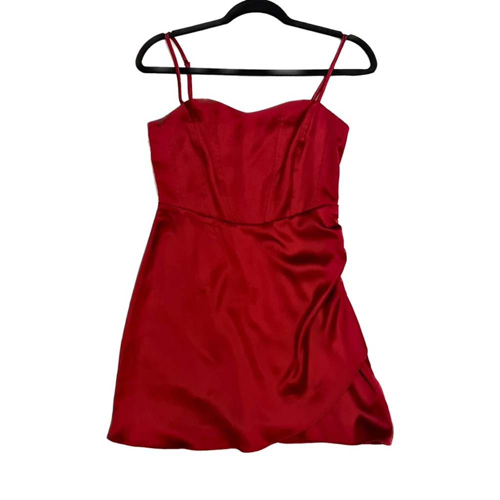 NWT Red Satin Mini Dress. Cocktail Dress. Adjustable Straps. Zipper on back.